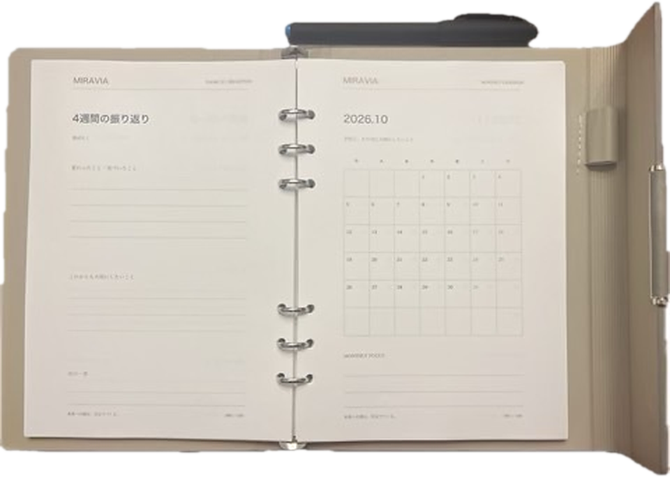 「4週間の振り返り」と月間カレンダーの見開き